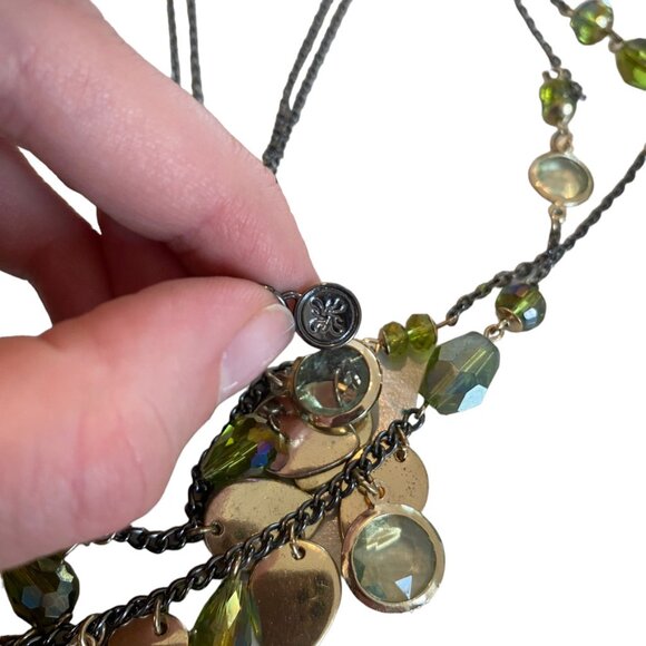 Vera Wang Green tone multistrand necklace glass gold tone briolette - Picture 8 of 9